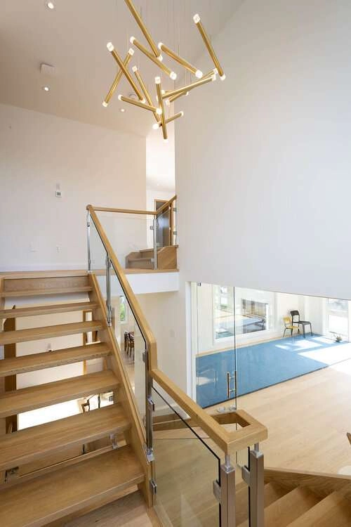 Wood staircase in custom home
