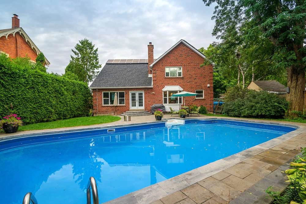 Backyard pool with home