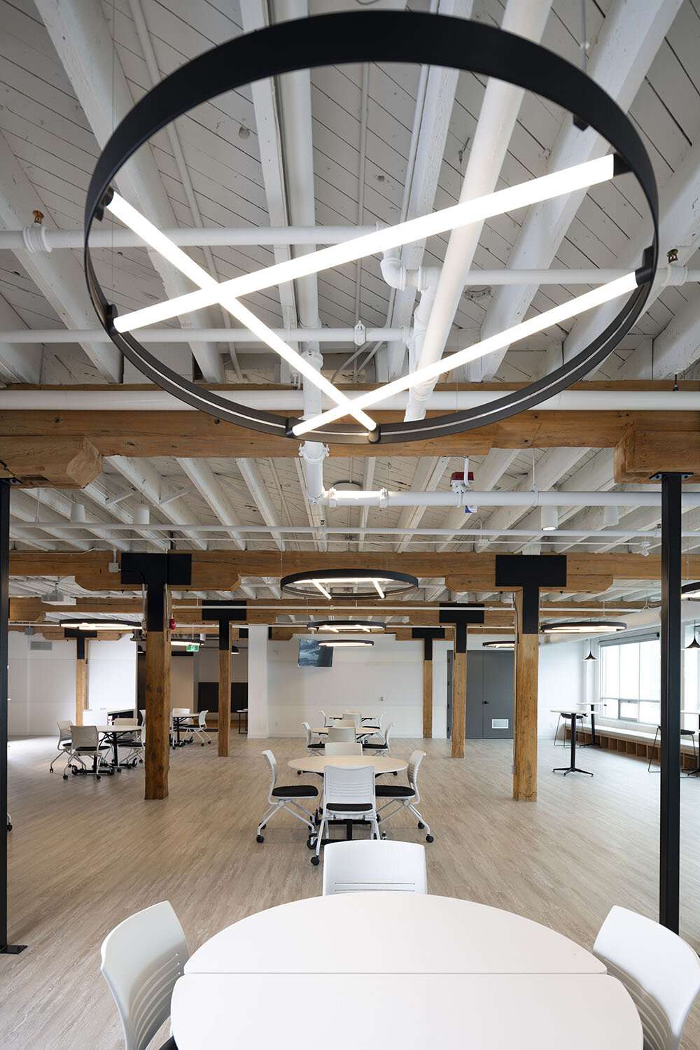 A unique lighting fixture in the large meeting / event space. © robert lowdon