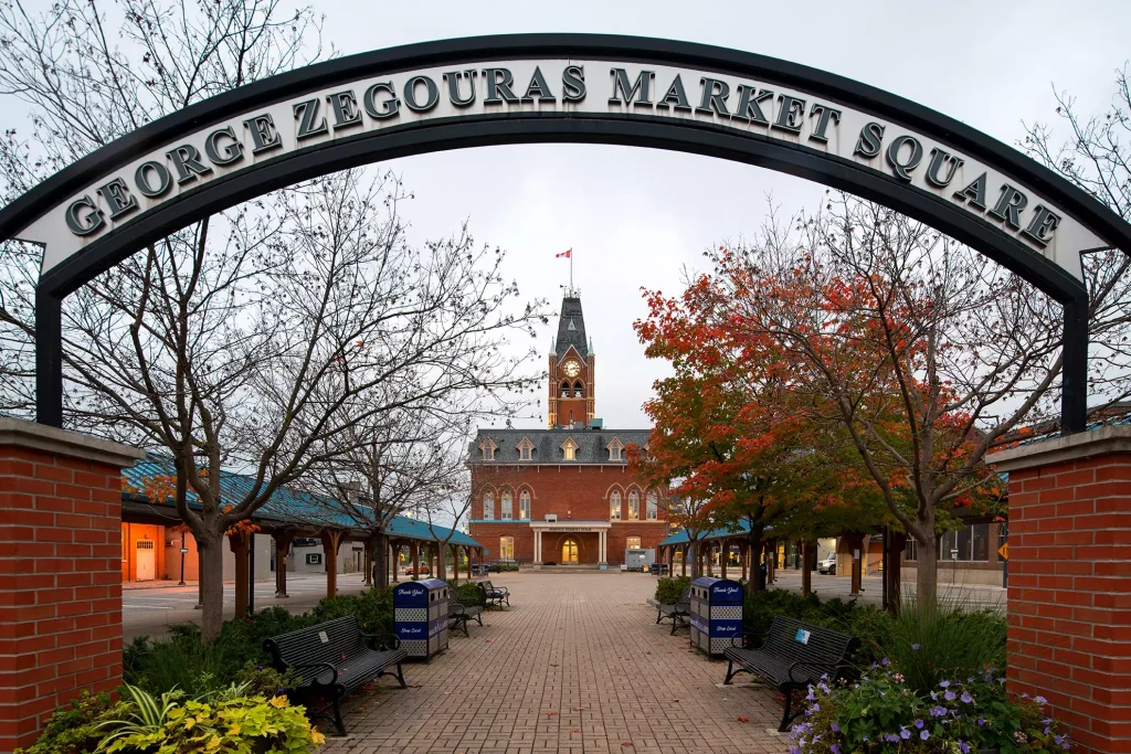 A view of george zegouras market square in belleville, ontario
