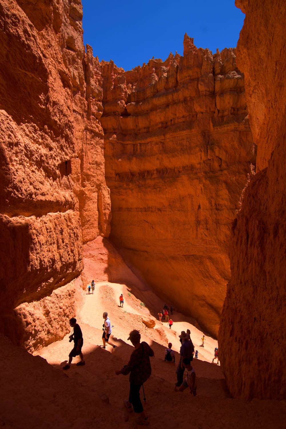 Hikers travel deep into bryce canyon © robert lowdon