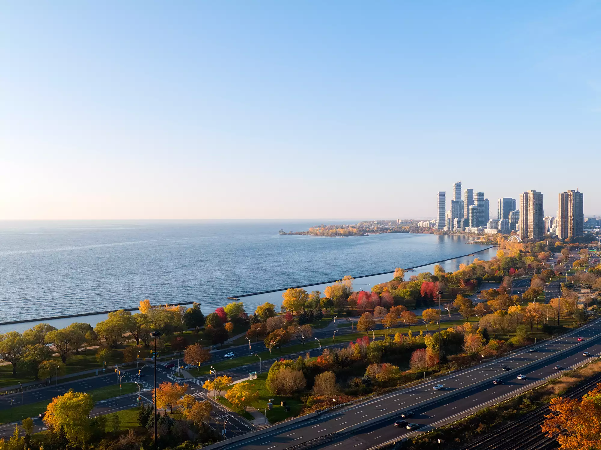 Aerial view of lake ontario from high park