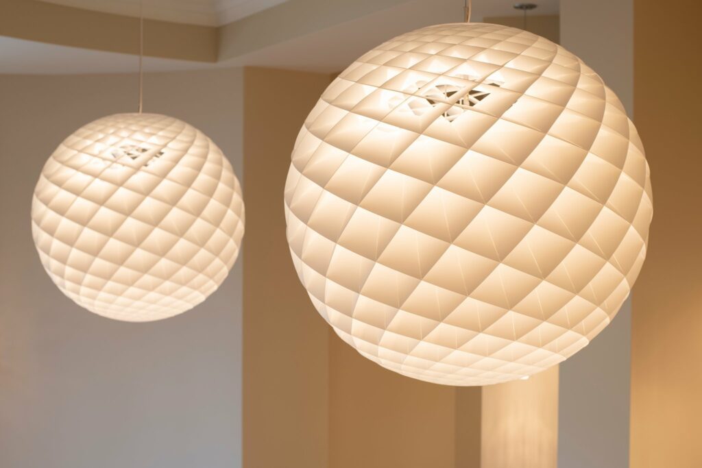 Close up detail shot of globe ceiling light fixtures