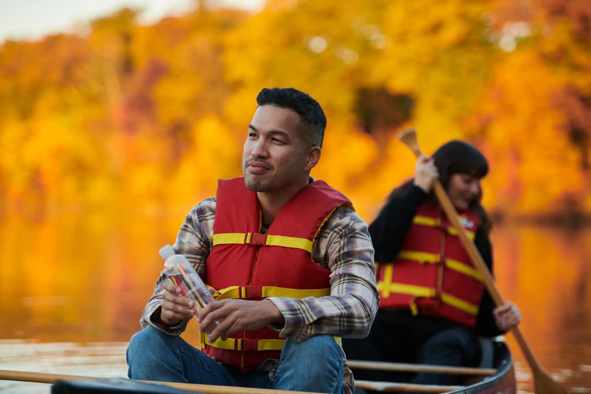 Canoeing with the autumn leaves as the backdrop